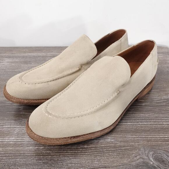 Frye Loafer Shoes Mens Size 9 Beige Suede Slip On Casual Leather Lined Sample